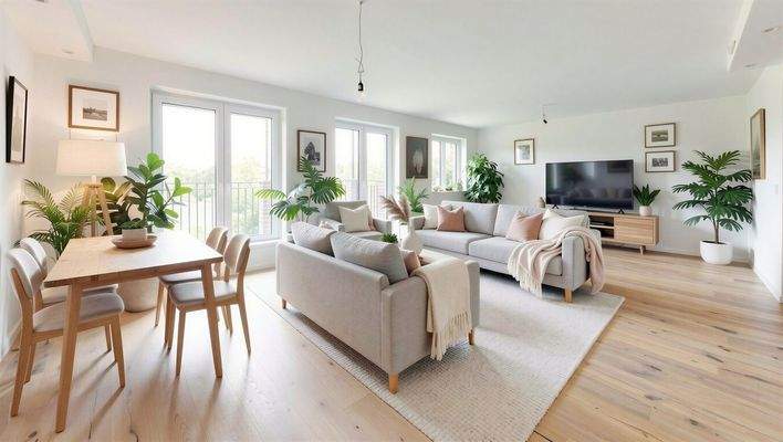 Wohnzimmer/Essbereich KI generiert