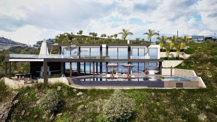 Kreta, Malaxa: Neubau-Projekt! Villa am Hang mit Panoramablick auf die Souda-Bucht zu verkaufen