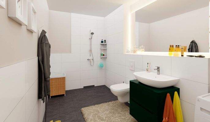 Badezimmer mit bodengleicher Dusche