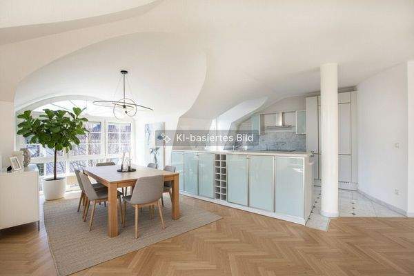 Blick auf den Essbereich und die Küche (KI basiert)