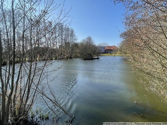 Blick vom Teich zur Hofstelle