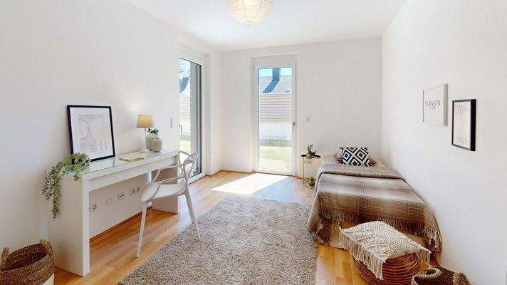 Schlafzimmer mit Zugang Terrasse Einrichtungsvorschlag