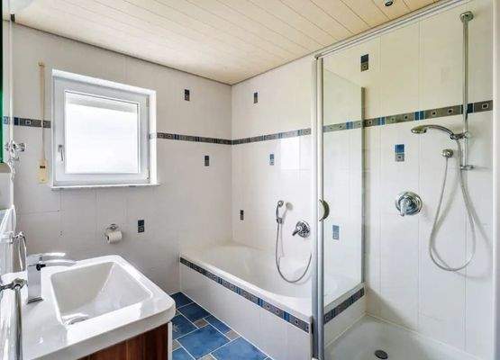 Helles Tageslichtbad mit Dusche und Badewanne