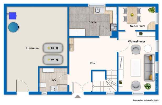 Grundriss im Erdgeschoss (Skizze - kein Maßstab)
