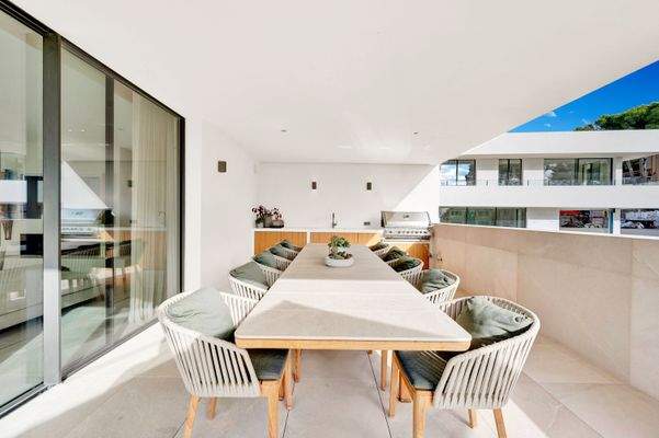 Dining area in terrace in villa in Portals Nous