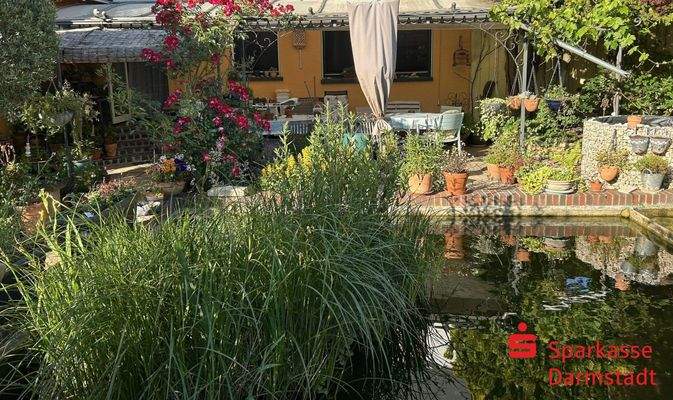 Terrasse und Teichanlage