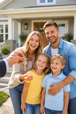 Bild Familie vor Haus