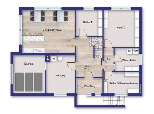 Grundriss Keller (Möblierung beispielhaft)