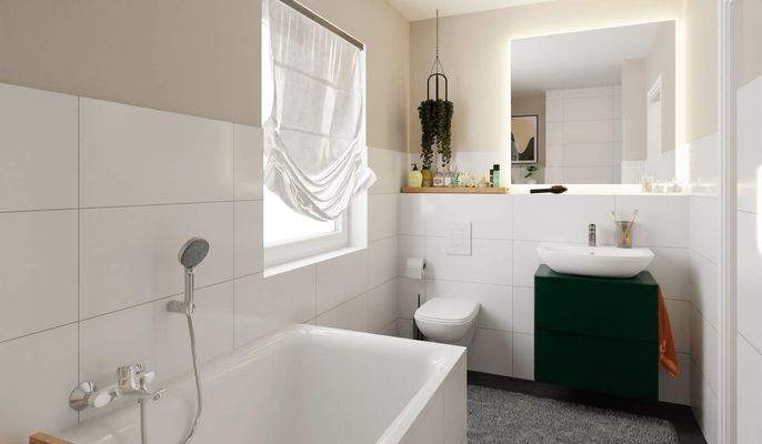 Ein modern gefliestes Badezimmer