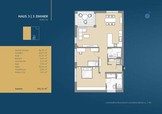 Grundriss der Wohnung Nr. 302