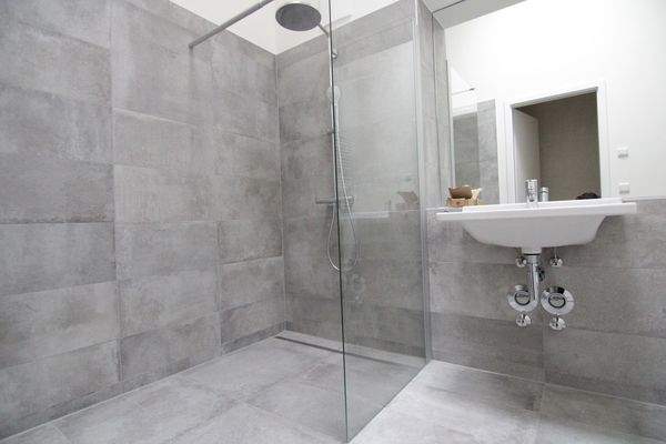 Elegantes Duschbad mit elektrischem Oberlicht