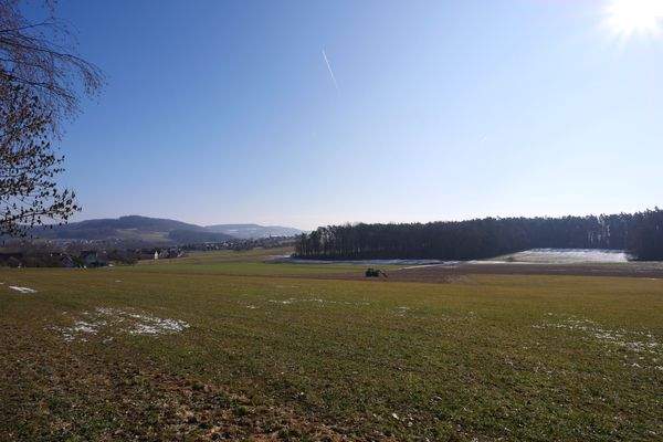 Blick von Ihrem Garten über weite Wiesen und Wälder