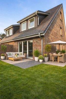 Hintere Hausansicht, in Teilen visualisiert