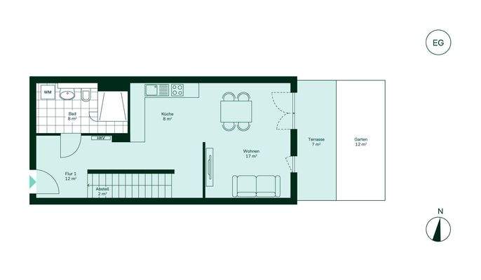 Grundriss der unteren Etage der Maisonette Wohnung