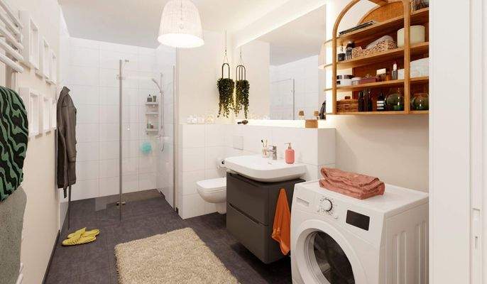 Eine bodengleiche Dusche gestaltet die Morgenrouti