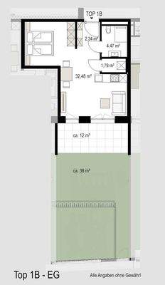 Grundriss EG Top 1B , Wohnbauprojekt Pro20+ Kufstein