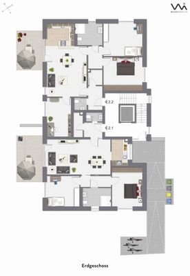 Geschossplan Wohnung 2.1 und 2.2