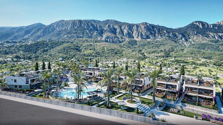 Sea and Mountain View Apartments in Lapta, North Cyprus