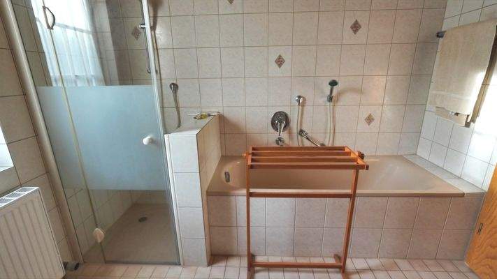 Tageslichtbad mit Wanne und Dusche