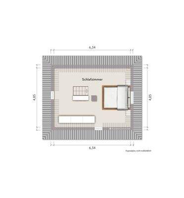 Grundriss Dachgeschoss (nicht maßstabsgerecht, Möblierungsbeispiel)
