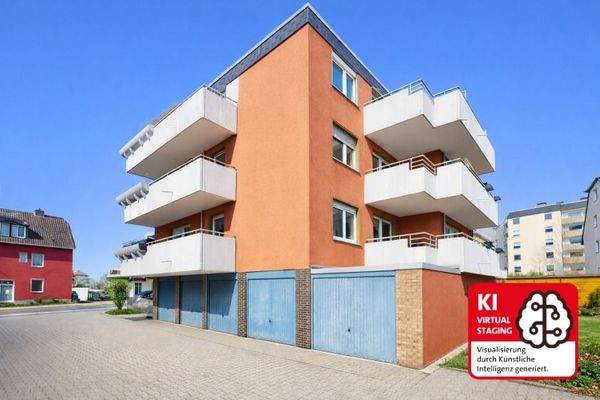 Ansicht hinten seitlich mit Garagen