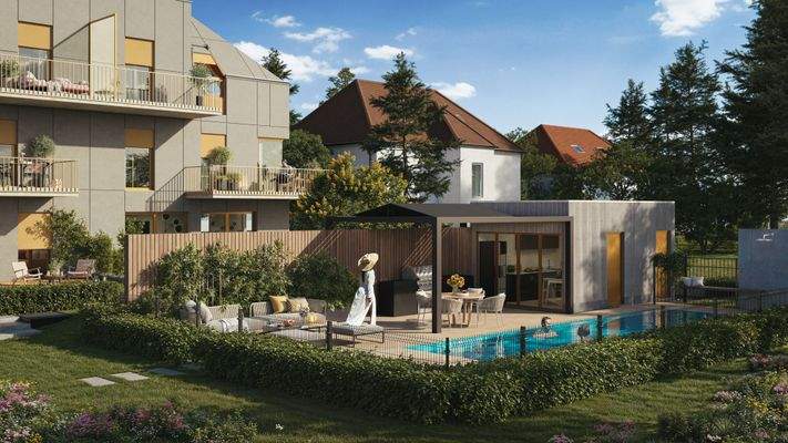 Outdoorpool mit Poolhouse