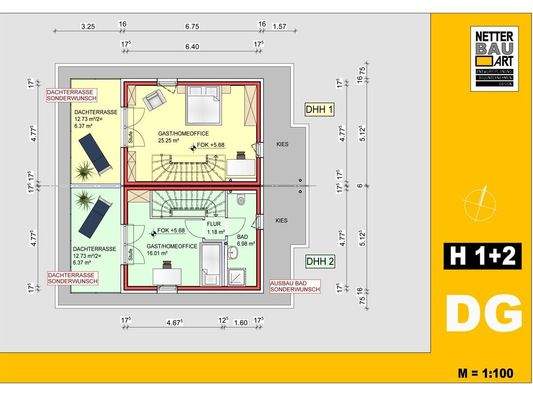 Grundriss Dachgeschoss Haus 1 + 2