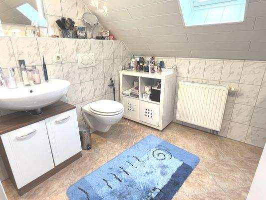 Das WC mit Waschmaschinenanschluss im Dachgeschoss