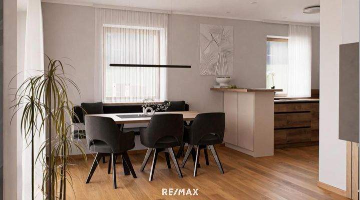 Ansicht Esszimmer mit Küche