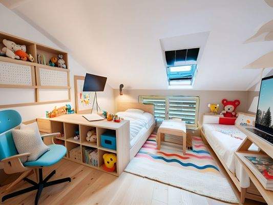 Studiozimmer im Dachgeschoss visualisiert