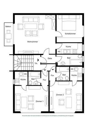 Grundriss Obergeschoss - 3 vermietete Wohneinheiten 