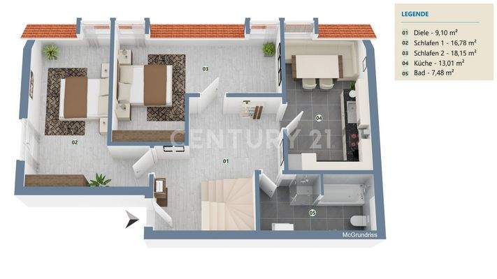 Grundriss Ebene 1 - Whg. links