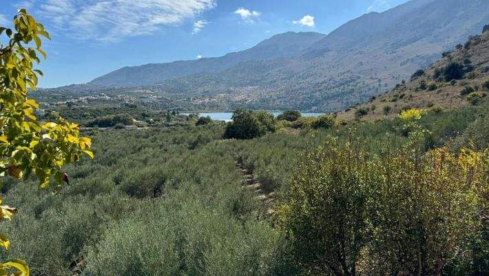 Kreta, Kournas: Malerisches Steinhaus mit bezauberndem See- und Meerblick zu verkaufen