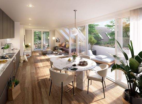 Visualisierung einer beispielhaften Dachgeschosswohnung