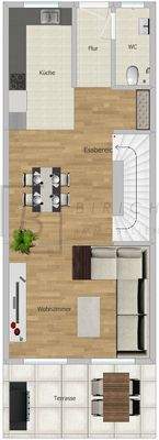 EG. Bitte beachten Sie, dass der dargestellte Grundriss nicht maßstabsgetreu ist und lediglich der Orientierung dient.