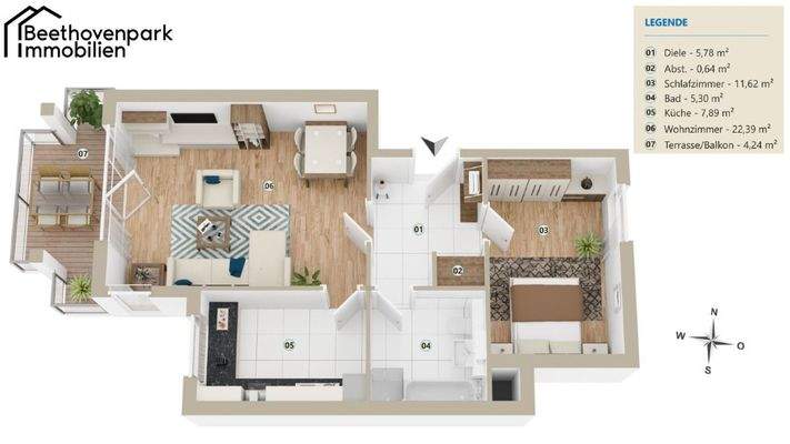 Möblierungsbeispiel im nachgezeichneten Grundriss (Vor Ort selbst zu prüfen!)