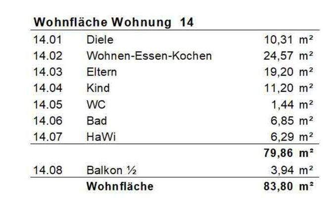 Wohnfläche Wohnung 14 1. OG