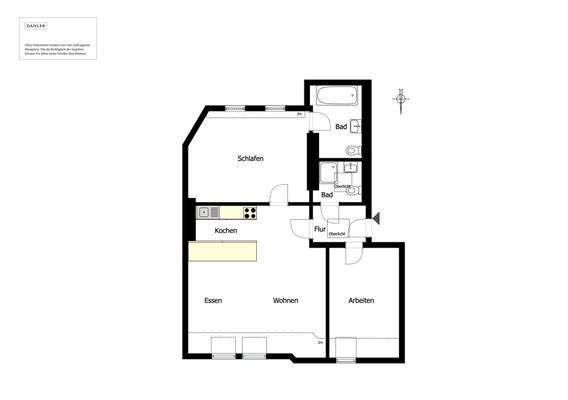 Grundriss mit der Option für ein drittes Zimmer