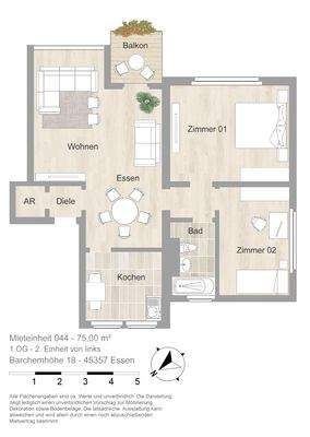 Grundriss farbig / möbliert