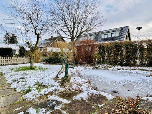 Außenansicht Vorgarten mit Gartenteich