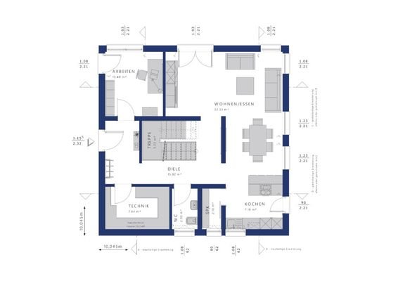 Grozügiger Erdgeschoß Grundriss mit Büro