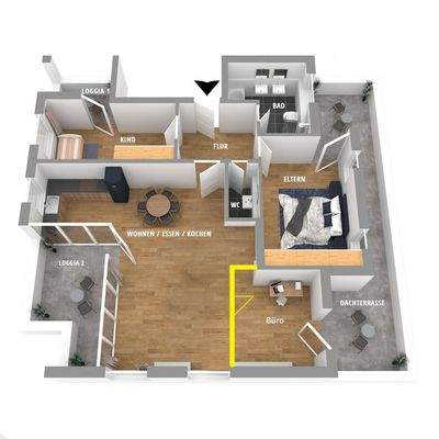 Grundriss Visualisierung Konzept 4 Zimmer
