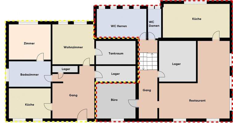 Grundriss ohne Maßstab / EG Top 2 und Restaurant