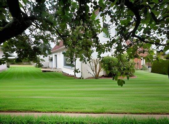 Einfamilienhaus, Außenansicht, Rasen mit KI erstellt