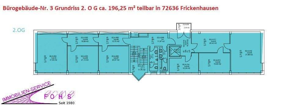 Büro-Etage: Grundriss 2. O G 196,25 m²