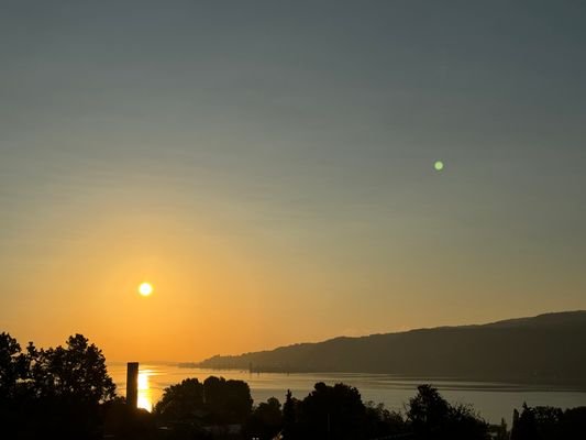 Sonnenaufgang  und Mond gleichzeitig Blick vom Bal