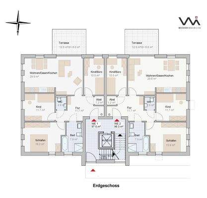 Geschossplan Haus 1 Wohnung 1 und 2