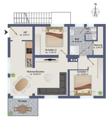 Grundriss-Skizze Zweifamilienhaus EG