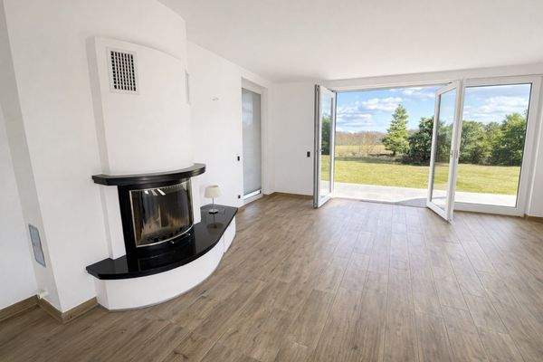 Kamin - Wohnbereich in Blick in Richtung Garten