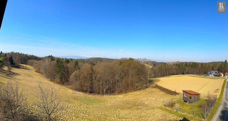 Grenze hinter dem Hühnerstall, links bis zum gelben Haus